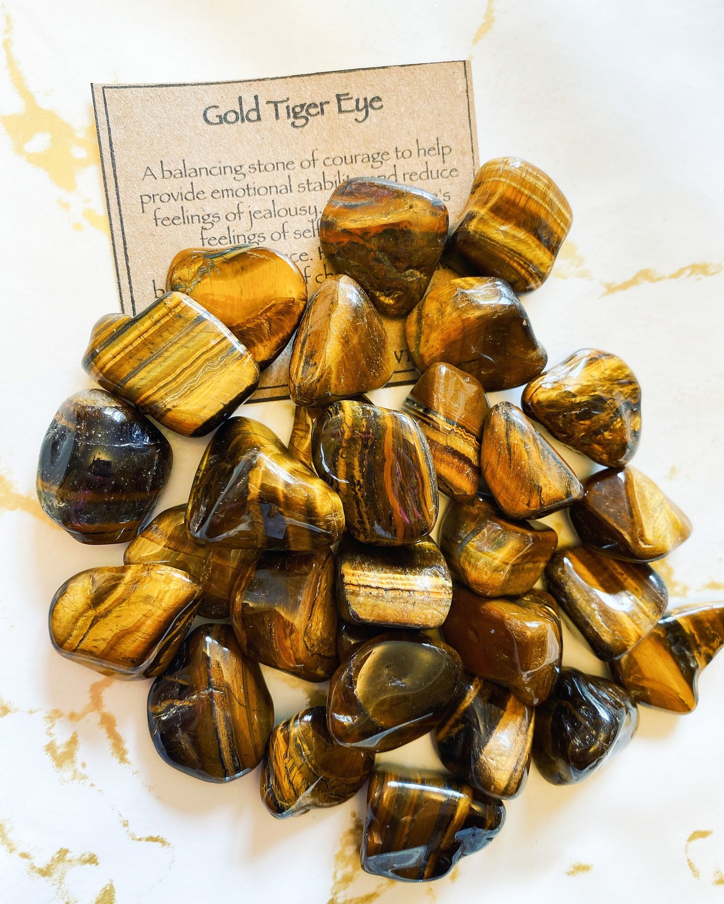 Gold Tiger Eye Crystal Tumbled Stone - Courage, Stability, Self-Worth