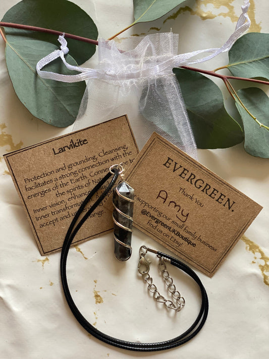 Larvikite Crystal Spiral Pendant - Cleansing, Grounding & Protection