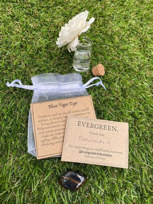 Blue Tiger Eye Crystal Tumbled Stone - Anxiety, Healing, Focus, Protection