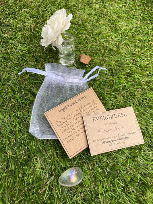 Angel Aura Quartz Tumbled Stone - Protection, Happiness, Peace