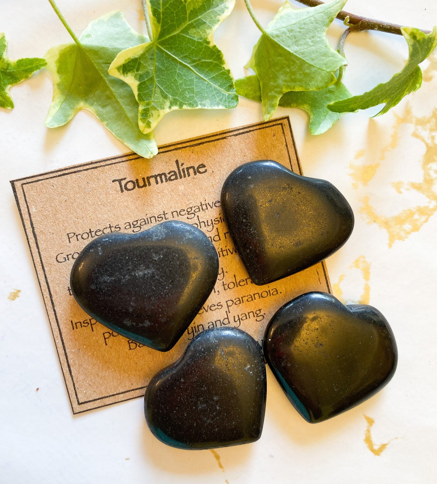 Black Tourmaline Crystal Heart Worry Stone 30mm -35mm - Inspiration, Compassion & Tolerance