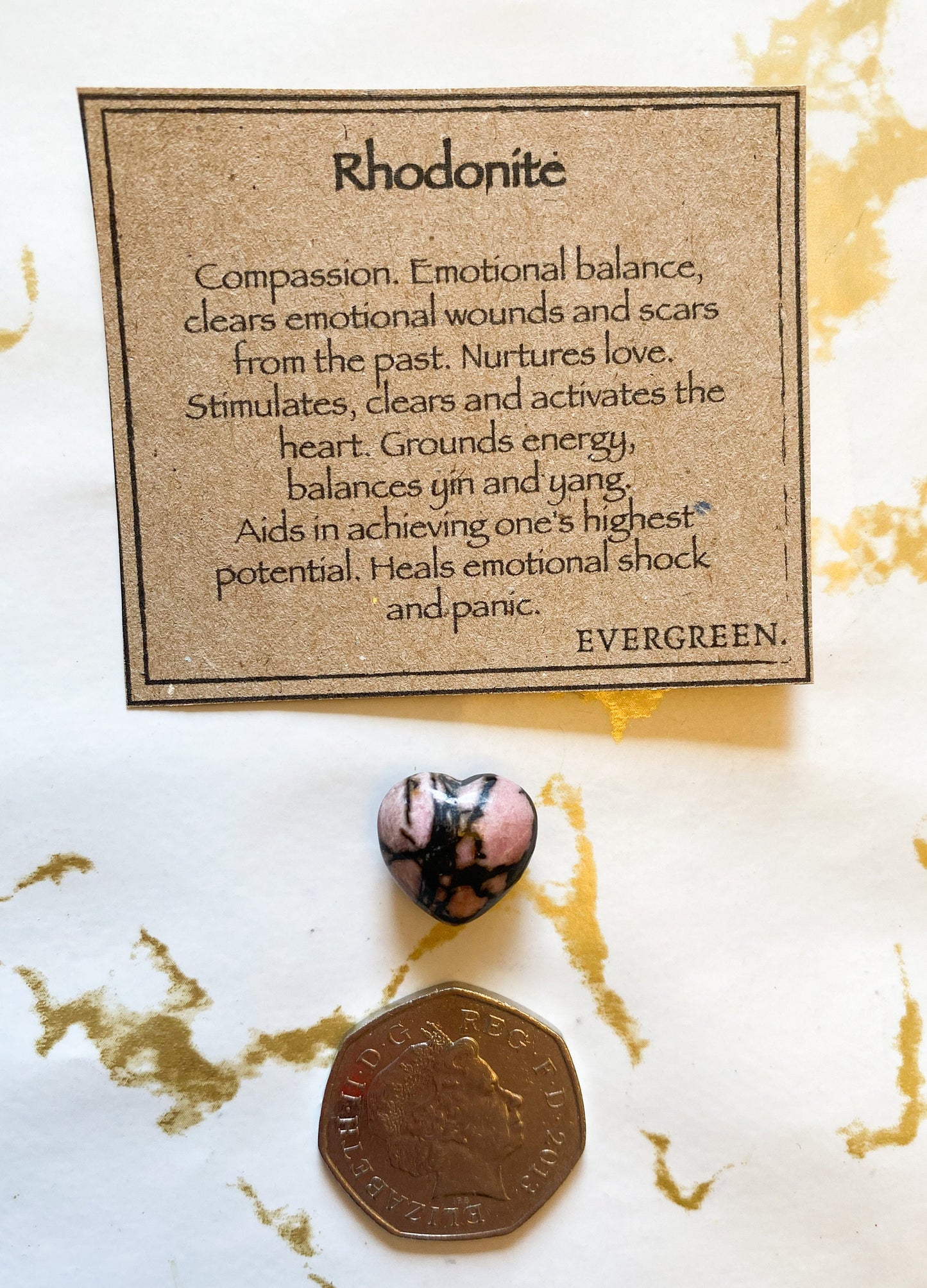 Small Rhodonite Crystal Heart 15mm - Compassion, Love & Grounding