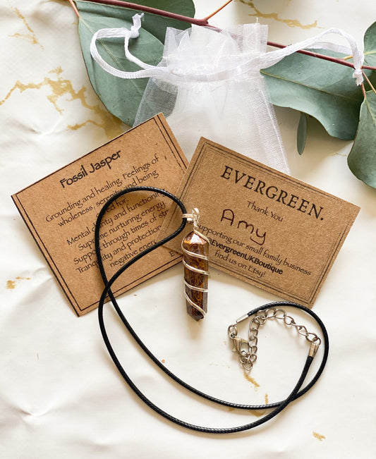 Fossil Jasper Crystal Spiral Pendant - Serenity, Clarity & Wholeness