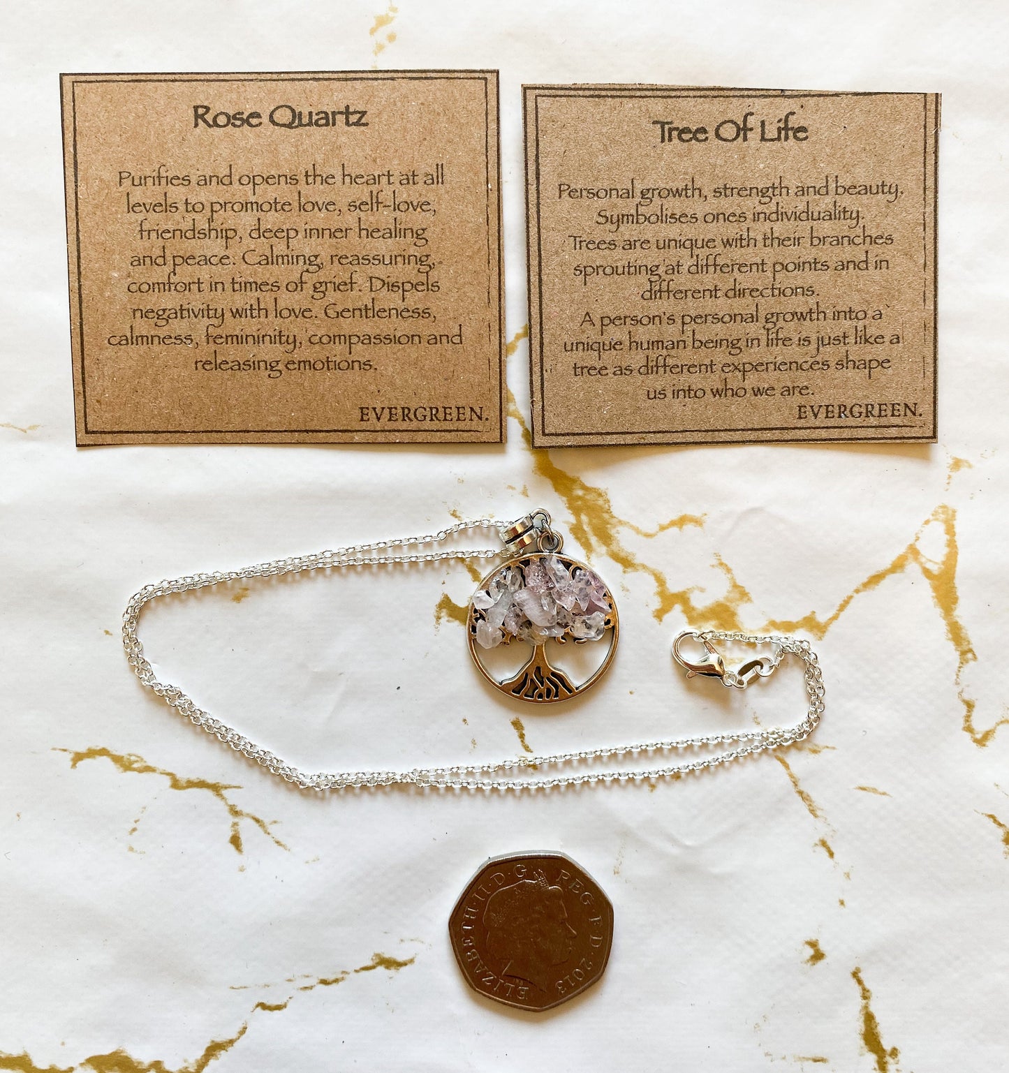 Rose Quartz Crystal Tree Of Life Pendant - Growth, Strength, Beauty