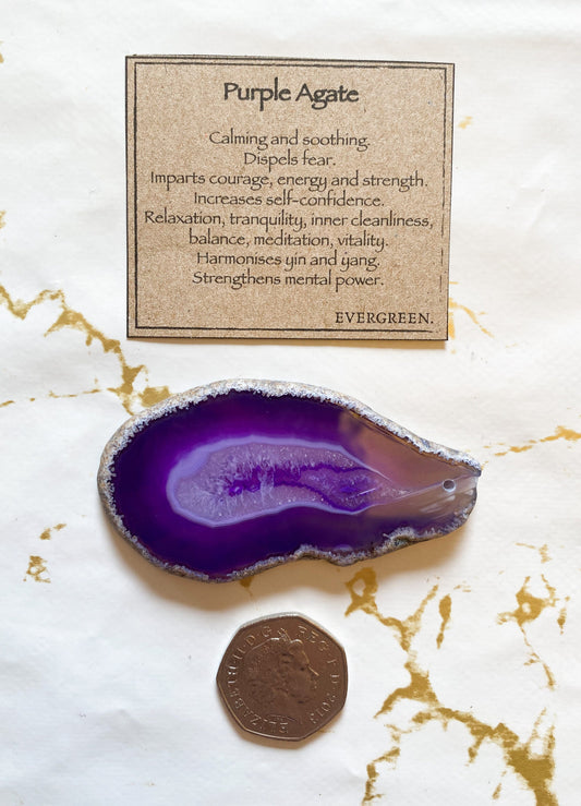 Drilled Purple Agate Crystal Slice - Courage, Energy & Strength