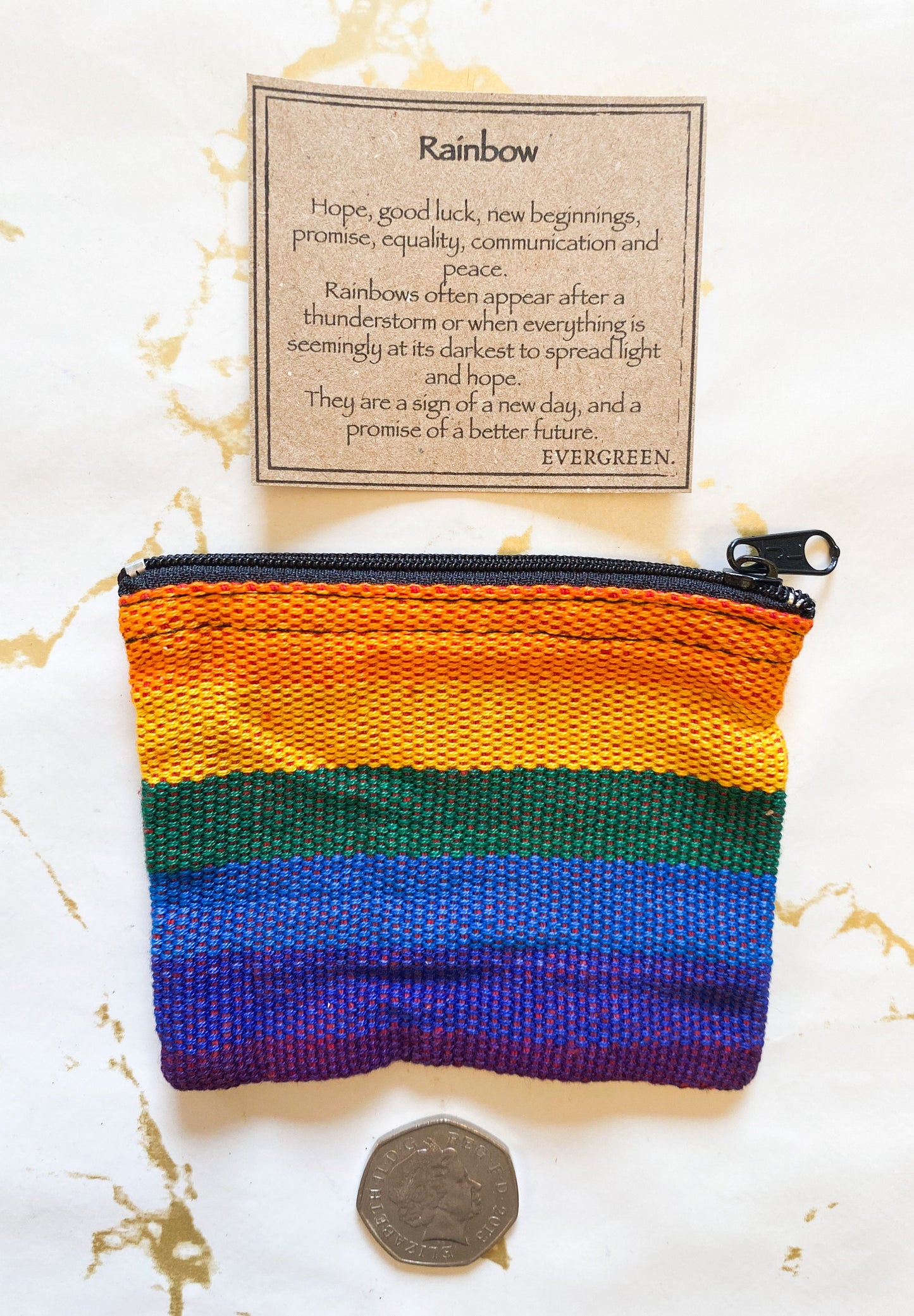 Cotton Rainbow Card/Coin Purse - Peace, Luck & Equality