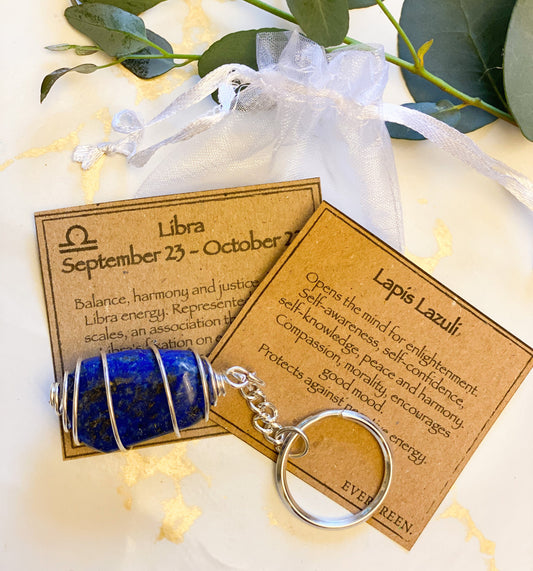 Libra Zodiac Lapis Lazuli Crystal Keychain Gift Set