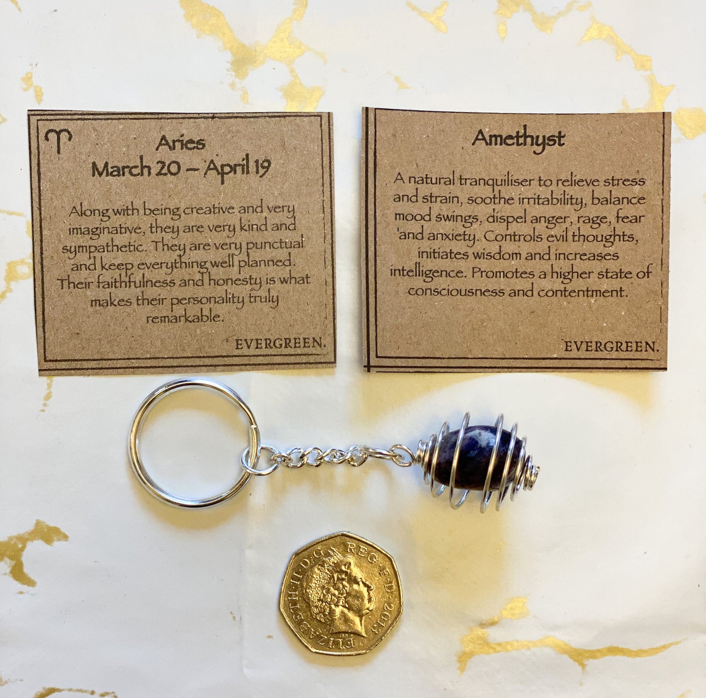 Aries Zodiac Amethyst Crystal Keychain Gift Set
