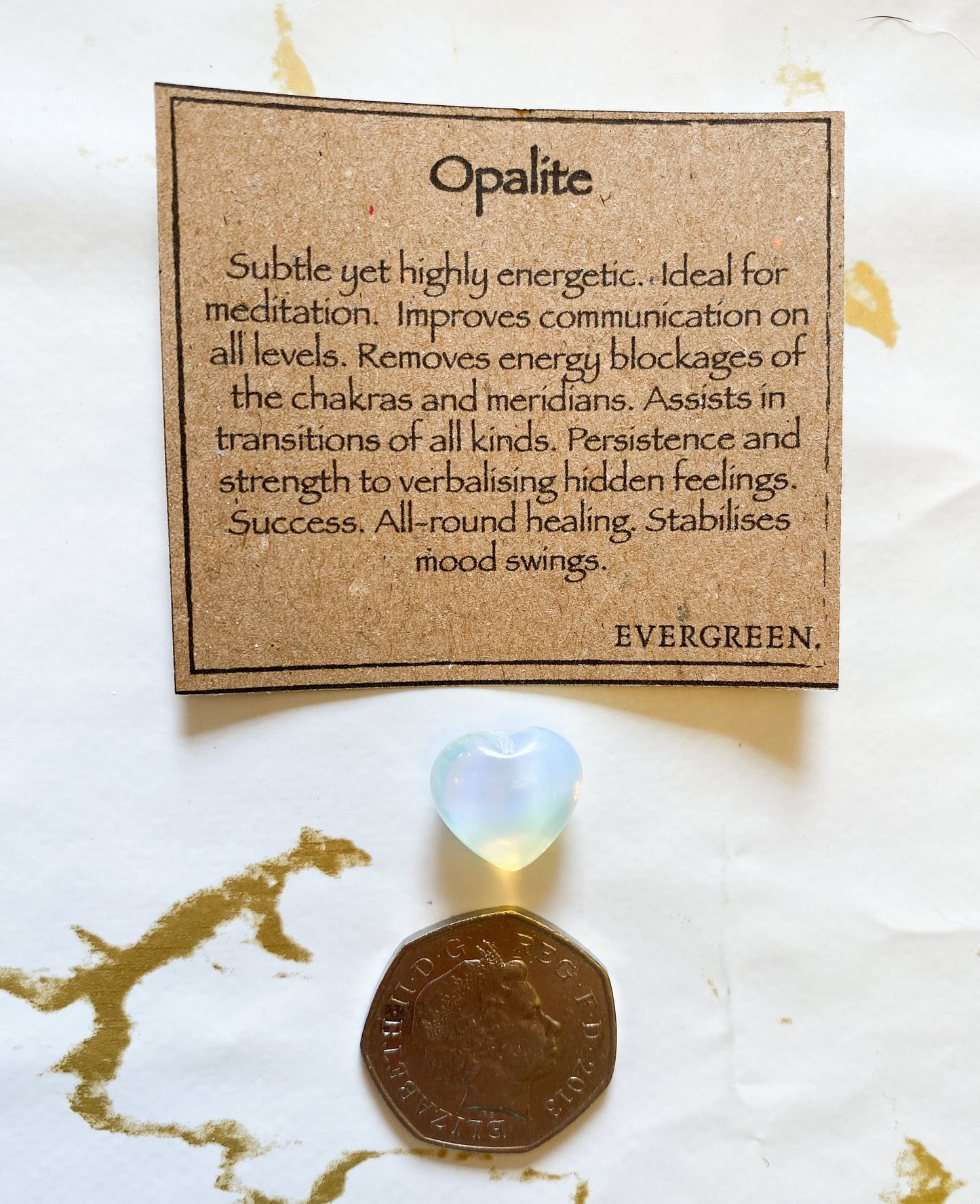 Opalite Crystal Heart 15mm - Success, Communication & Meditation