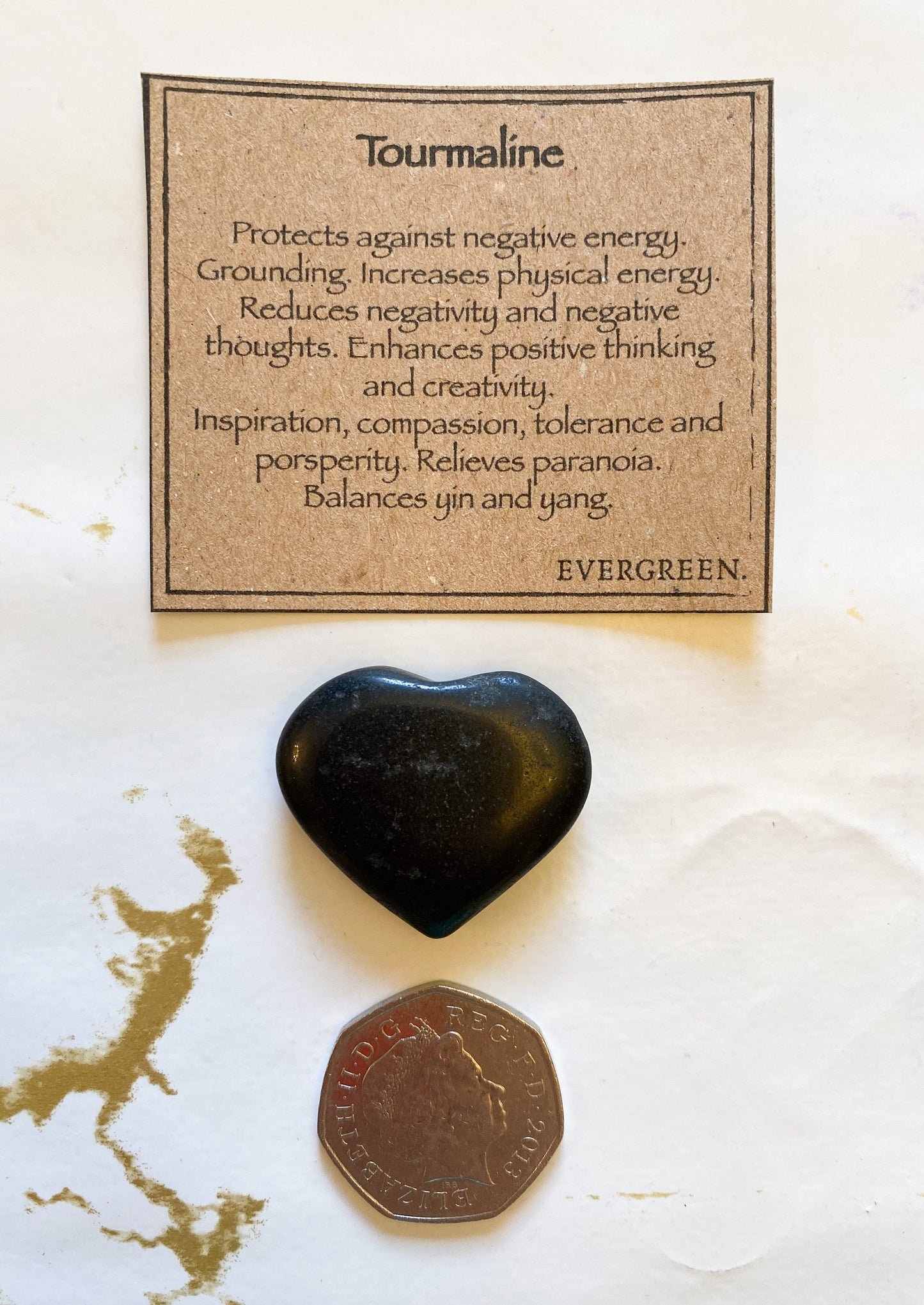 Black Tourmaline Crystal Heart Worry Stone 30mm -35mm - Inspiration, Compassion & Tolerance