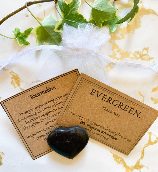 Black Tourmaline Crystal Heart Worry Stone 30mm -35mm - Inspiration, Compassion & Tolerance