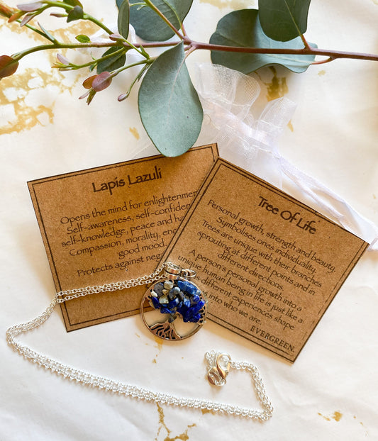 Lapis Lazuli Crystal Tree Of Life Pendant - Growth, Strength, Beauty