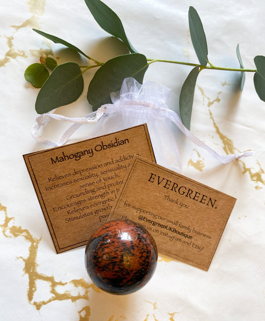 Mahogany Obsidian Crystal Sphere 35mm With Stand - Grounding, Protection & Growth