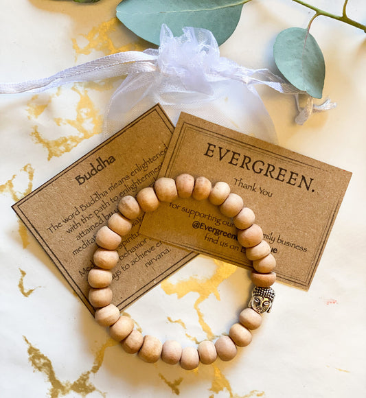 Light Wooden Bead Buddha Bracelet - Enlightenment, Meditation & Wisdom