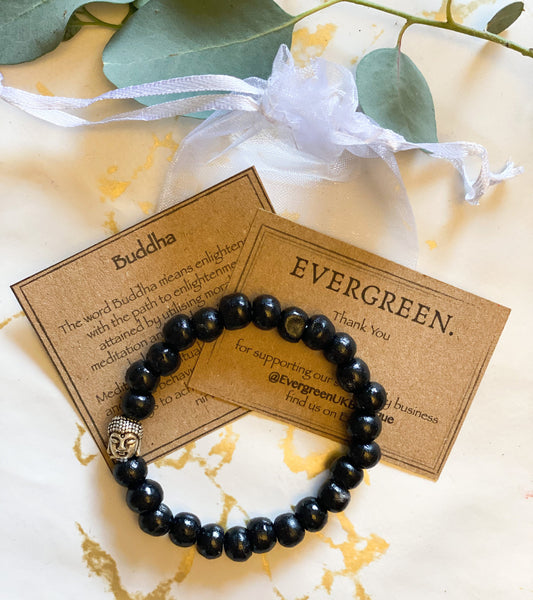 Black Wooden Beaded Buddha Bracelet - Enlightenment, Meditation & Wisdom