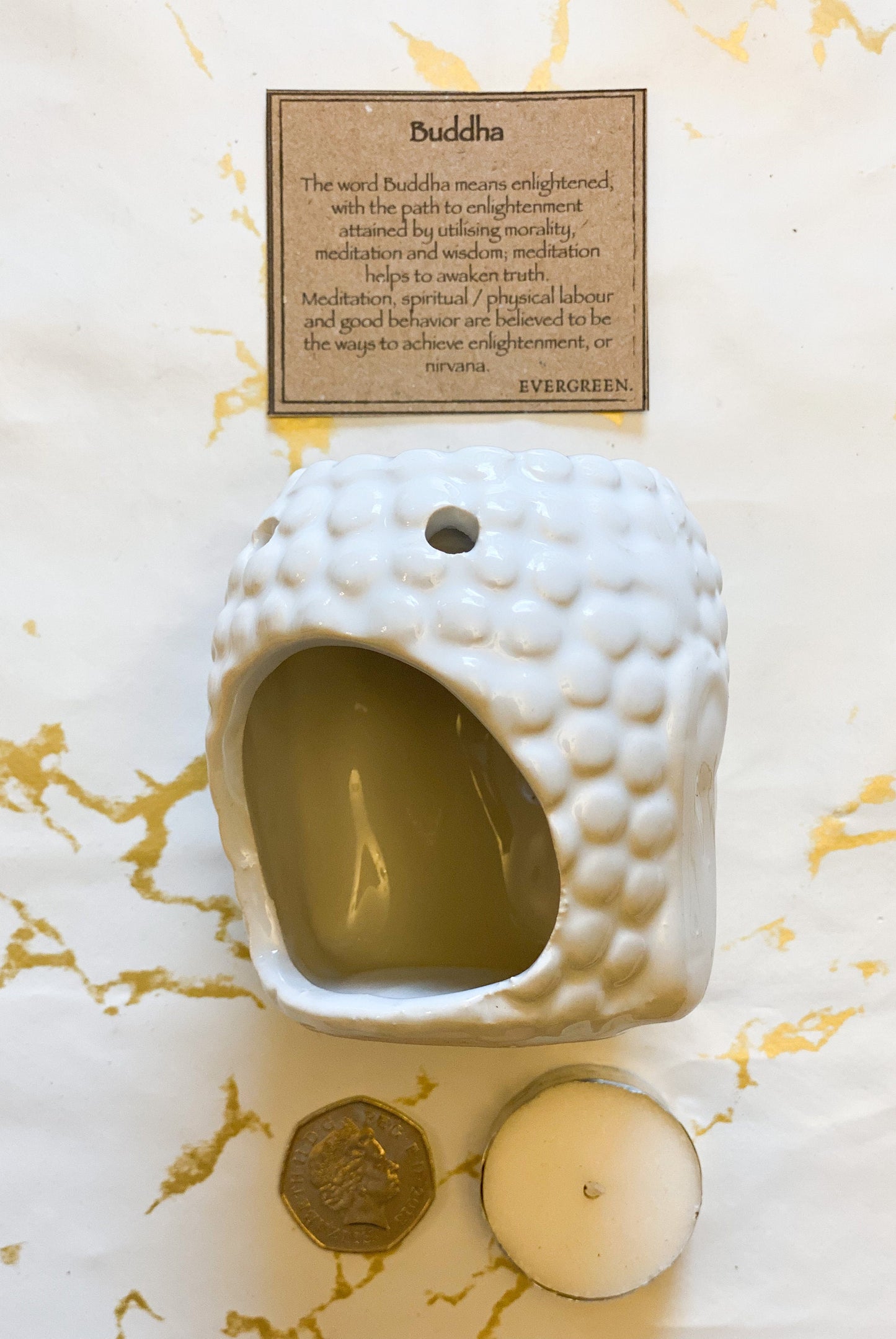 White / Black Buddha Head Oil / Wax Melt Burner - Peace, Love & Light