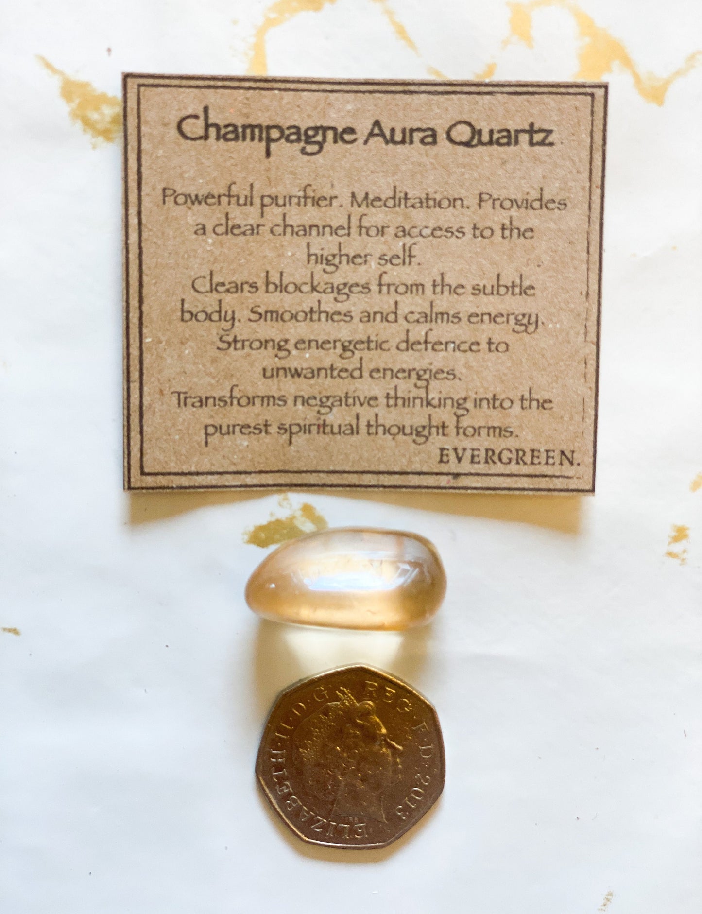Champagne Aura Quartz Crystal Tumbled Stone - Meditation, Purity & Transformation