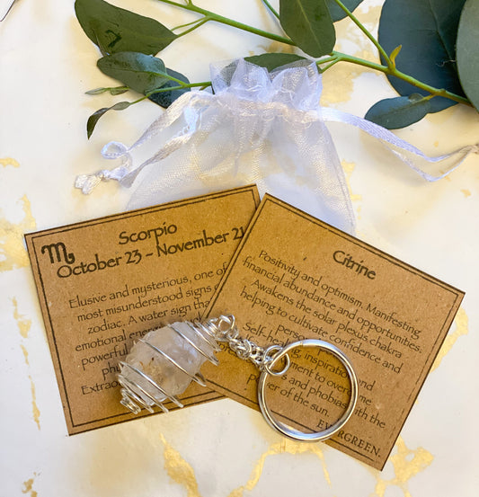 Scorpio Zodiac Citrine Crystal Keychain Gift Set
