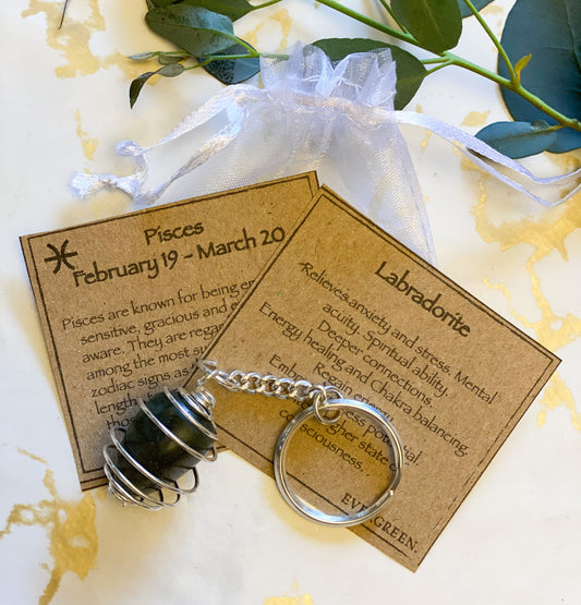 Pisces Zodiac Labradorite Crystal Keychain Gift Set