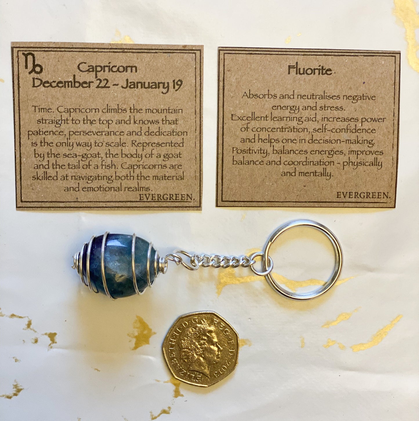 Capricorn Zodiac Fluorite Crystal Keychain Gift Set