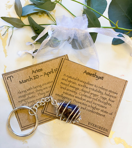 Aries Zodiac Amethyst Crystal Keychain Gift Set
