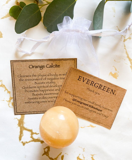 Orange Calcite Crystal Sphere 35mm With Stand - Happiness, Development & Joy