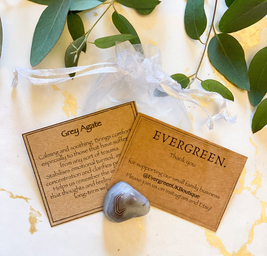 Grey Agate Crystal Tumbled Stone - Comfort, Stability & Concentration