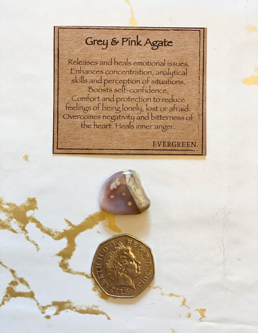 Grey And Pink Crystal Agate Tumbled Stone - Healing, Comfort & Protection