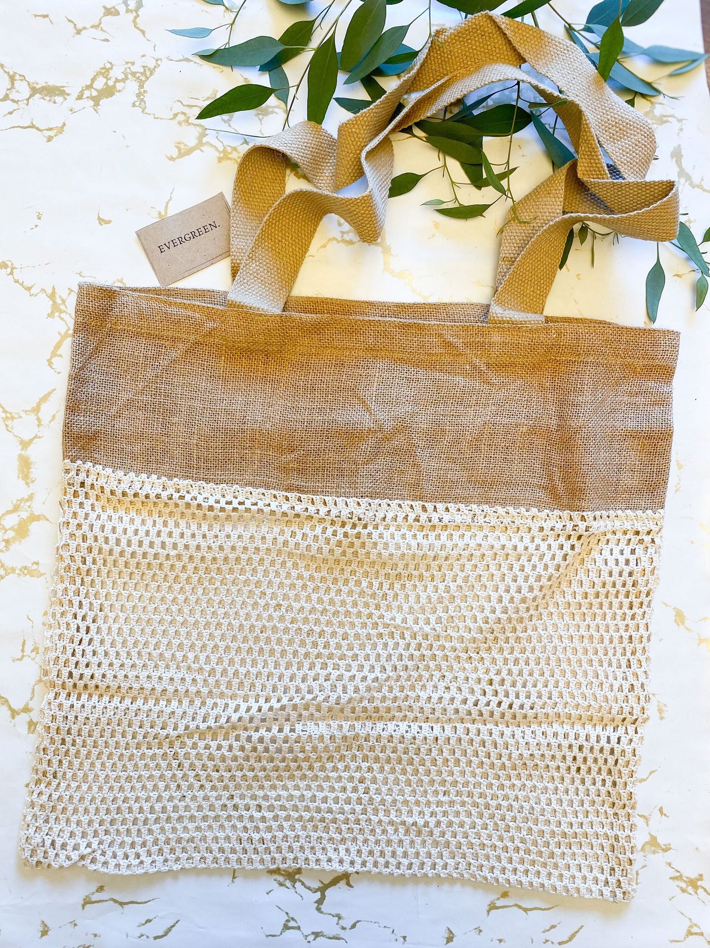 Natural Jute & Cotton Mesh Tote Bag