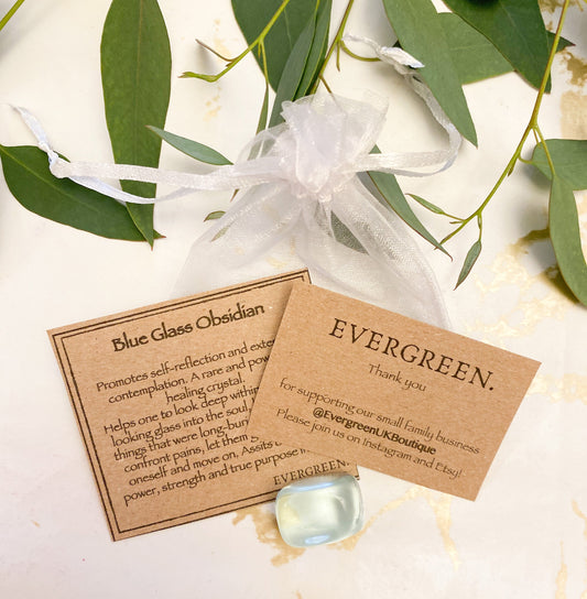 Blue Glass Obsidian Crystal Tumbled Stone - Power, Strength & Purpose