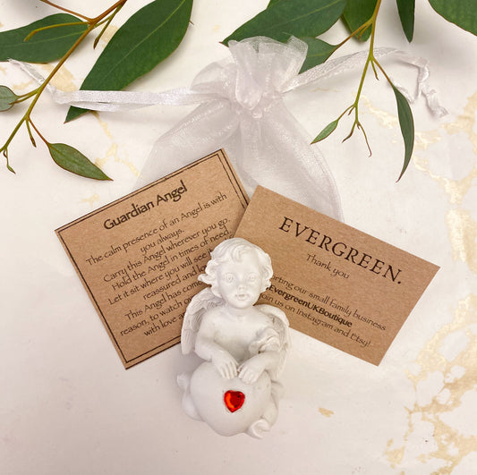 Cherub With A Red Heart Figurine - Peace, Love & Light