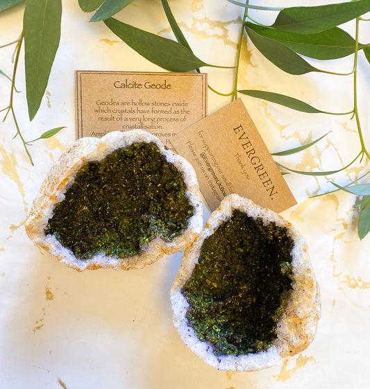 Coloured Calcite Geode 80mm - Black Or Natural Rock