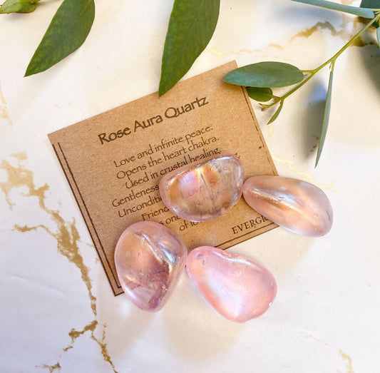 Rose Aura Quartz Crystal Tumbled Stone - Love, Peace & Healing