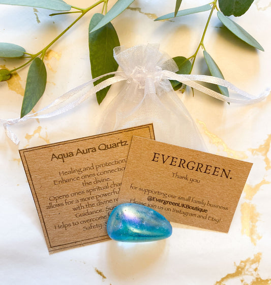 Aqua Aura Quartz Crystal Tumbled Stone - Guidance, Protection & Support