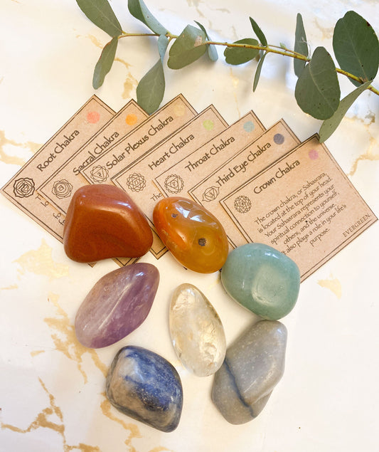 7 Chakra Crystal Tumbled Stone & Information Card Gift Set