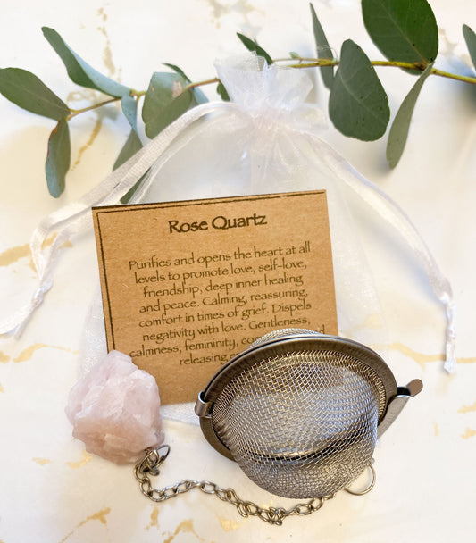 Rose Quartz Raw Crystal Mesh Ball Tea Infuser