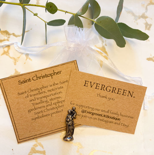 Saint Christopher Pewter Figurine - Protection For Travellers, Motorists & Transportation