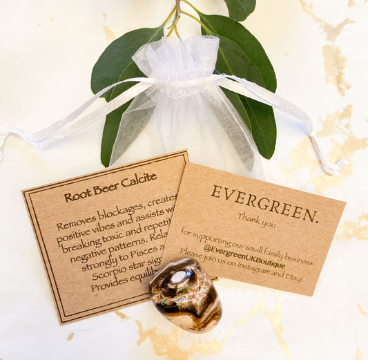 Root Beer Calcite Crystal Tumbled Stone - Positivity, Equilibrium & Removes Blockages