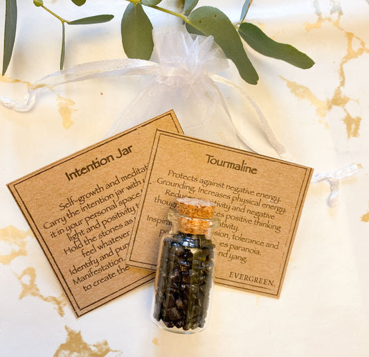 Black Tourmaline Crystal Chips Intention Jar - Grounding, Protection & Inspiration