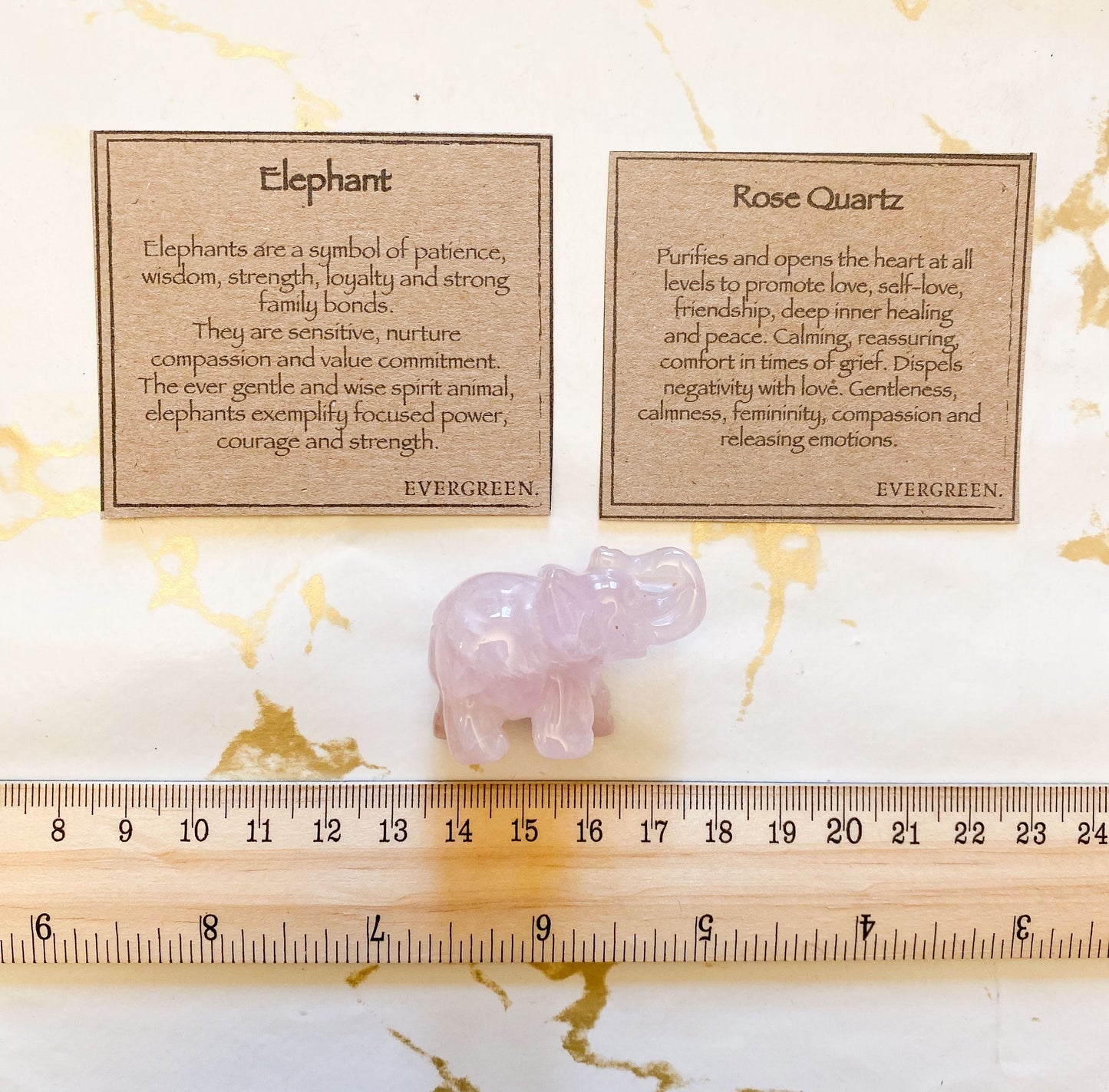 Hand Carved Rose Quartz Crystal Elephant - Love, Courage & Strength