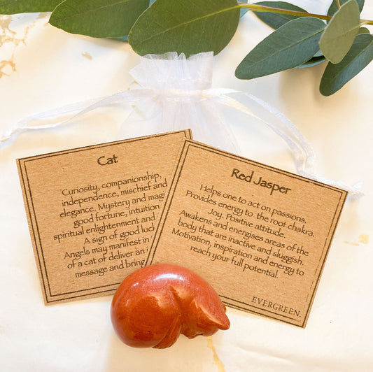 Hand Carved Red Jasper Crystal Cat - Joy, Independence & Growth