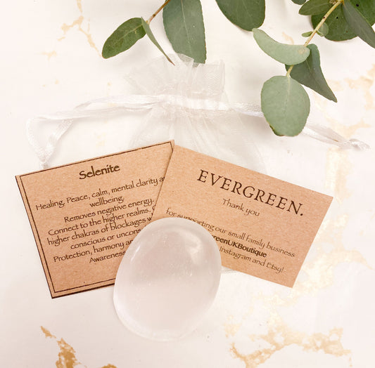 White Selenite Crystal Thumb Stone - Clarity, Wellbeing & Healing