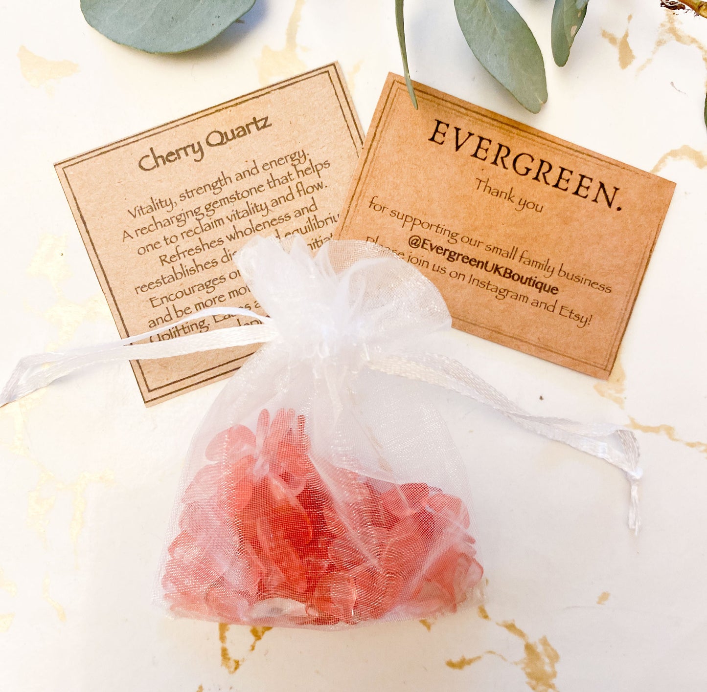 Cherry Quartz Crystal Chip Gift Bag 20g - Vitality, Strength & Energy