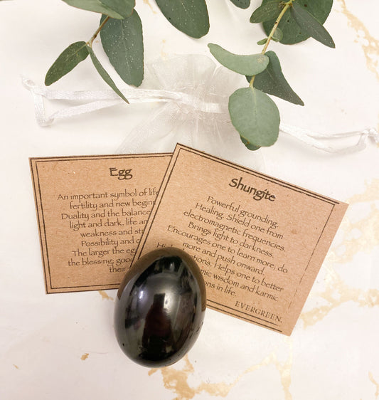 Polished Black Shungite Crystal Egg - Grounding, Healing & Learning