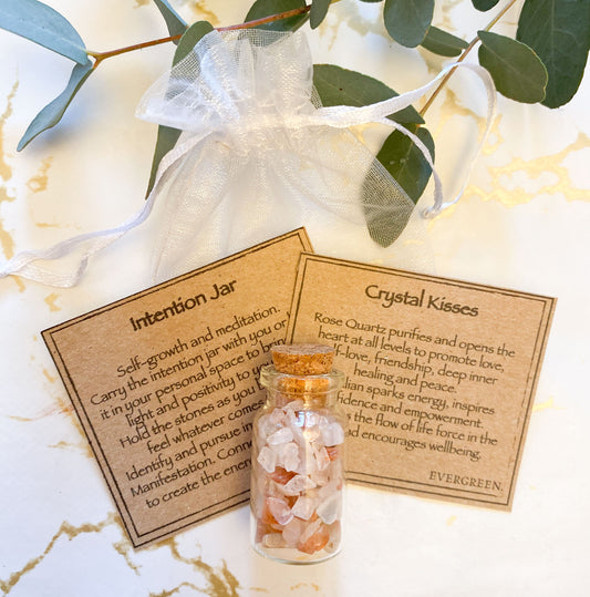 Crystal Kisses Rose Quartz & Sunstone Intention Jar - Love, Healing, Wellbeing
