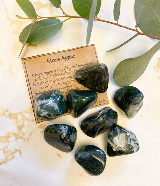 Moss Agate Crystal Tumbled Stone - Tranquility, Balance & Calm