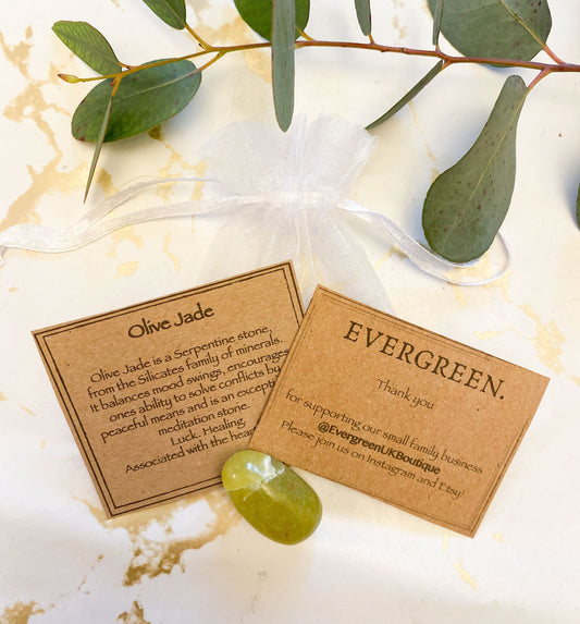 Olive Jade Crystal Tumbled Stone - Balance, Peace & Healing