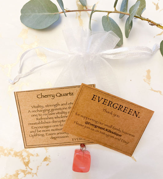 Cherry Quartz Crystal Tumbled Stone Pendant - Vitality, Strength & Energy