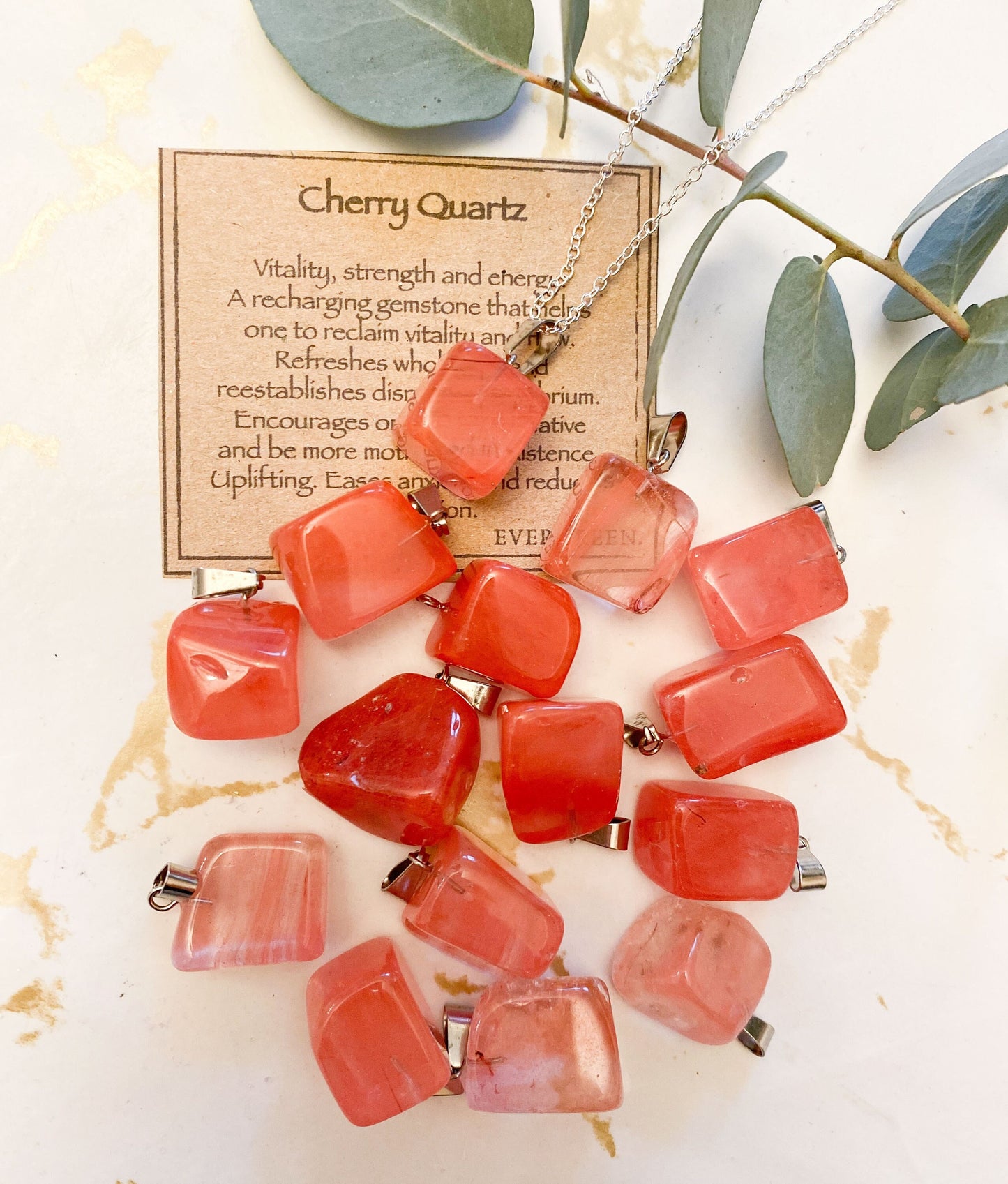 Cherry Quartz Crystal Tumbled Stone Pendant - Vitality, Strength & Energy