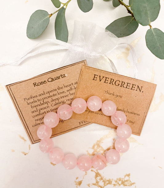 Rose Quartz Crystal Power Bracelet 12mm - Love, Comfort & Healing